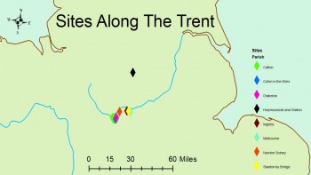 Figure  SEQ Figure \* ARABIC 1: Eight sites associated with the Great Army were identified in Derbyshire with seven of them following the course of the river Trent (Hume 2020, 38)